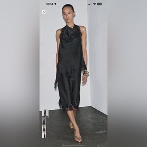 ZARA Black Satin Two piece with Lace Trim